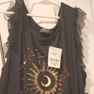 Black tank top ruffle shirt boho